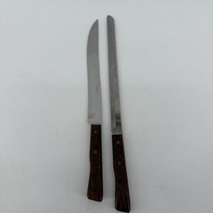 Forgecraft Vintage Stainless USA Knife Set 2pc Wood Handle Slicer Utility Knife